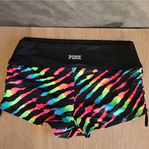 PINK GYM 2 SWIM Colorful Zebra Neon Y2K Ruched Swim Short SM Pre Owned Like New - Picture 2 of 4